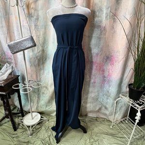 📌Zara Basic  ELEGANT WIDE LEG NAVY BLUE STRAPLESS JUMPSUIT - EVENING JUMPSUITE